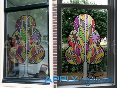 Custom printed frosted window film, cut to shape, AR02