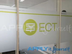 Custom printed frosted window film, with corporate logo, front, AR02