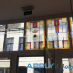 transparent window film with bespoke stained glass design for store / storefront (laminated)