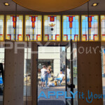 transparent window film with custom stained glass design for store / storefront (laminated)