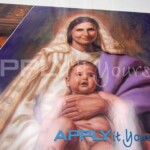 transparent window film with painting of Maria and baby Jezus