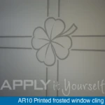 frosted window cling, AR10, custom design, close-up, front-side