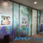 printed frosted window film, large, color design, across multiple glass panels, office, AR02