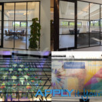 Perforated frosted window film, AR08, with printed design, design it visible on both sides