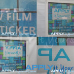 Perforated frosted window film, AR08, with printed design, close-ups, front, back