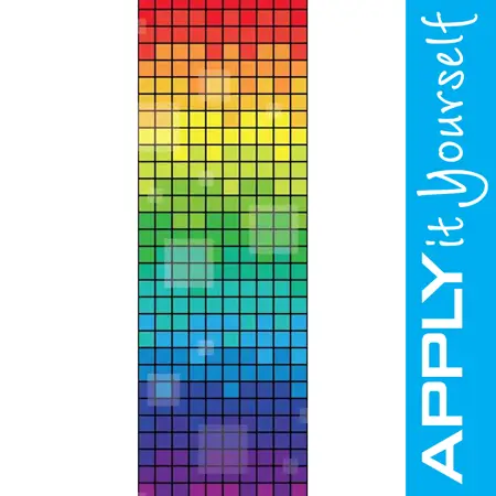 Modern stained glass window film, vertical rainbow, extra tall, APPLYitYourself