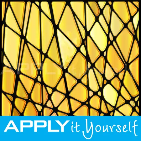 abstract stained glass window film, mosaic, golden, yellow, sunrays, APPLYitYourself