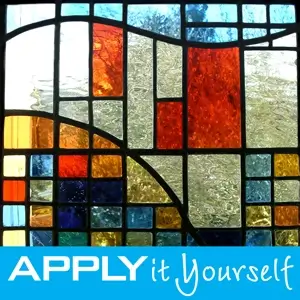 Abstract stained glass window film, 1930s design, square, APPLYitYourself