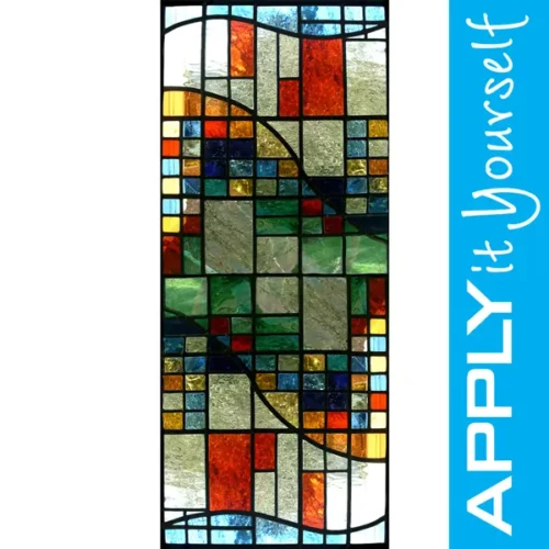 Abstract stained glass window film, 1930s design, tall, high, APPLYitYourself