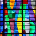 modern, abstract, stained glass window film, multiple colours, green, blue