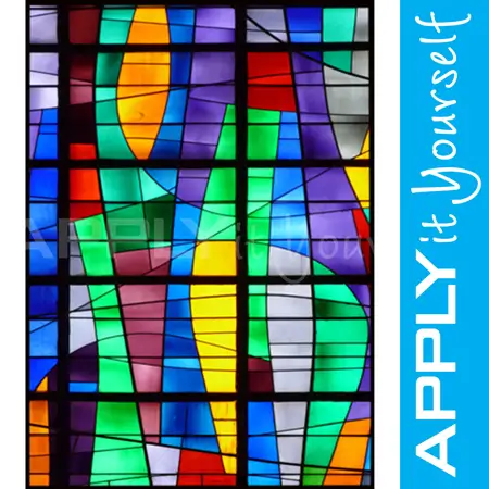 modern, abstract, stained glass window film, multiple colours, green, blue, APPLYitYourself