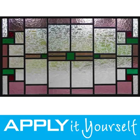 Stained glass window film, vintage, worn, pink, green, APPLYitYourself