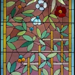 vintage stained glass window film, leaves, flowers, border, 004