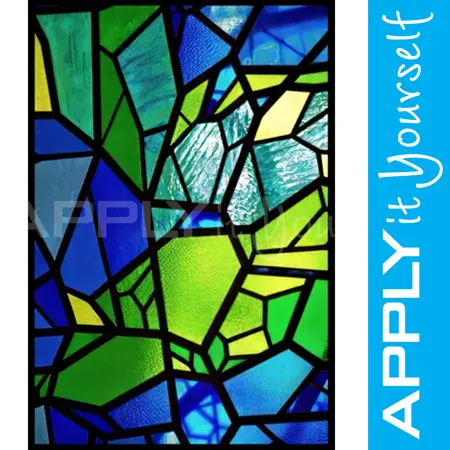 abstract, stained glass window film, modern, green glass, blue glass, APPLYitYourself