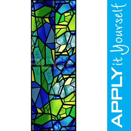 abstract, stained glass window film, modern, green glass, blue glass, tall, APPLYitYourself