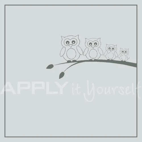 custom, frosted window film, family, owls, branch, border, APPLYitYourself