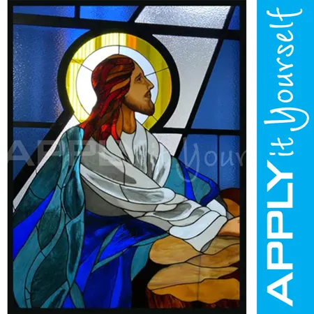 religious, stained glass window film, Jesus, blue glass