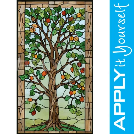 stained glass window film, modern, tree, border, APPLYitYourself