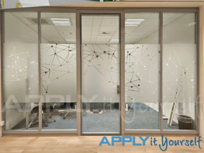 custom, frosted window film, AR01, own bespoke design, office wall