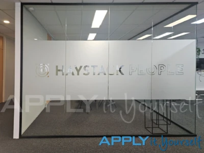 custom, frosted window film, AR01, own design, office wall