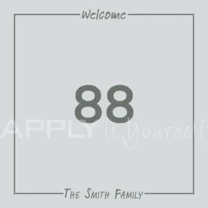 custom, frosted window film, border, house number, name, family name, welcome