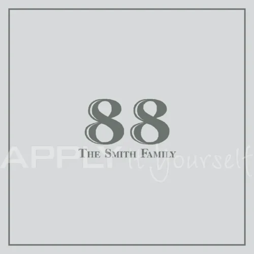 custom, frosted window film, border, house number, name, family name, classic design