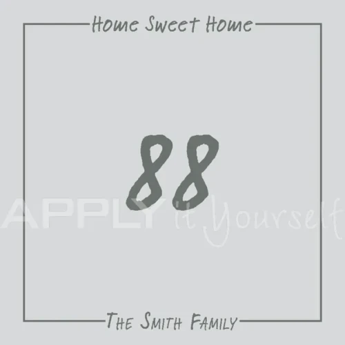 custom, frosted window film, house number, name, family name, border, home sweet home, handwritten