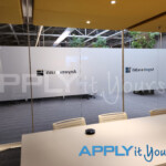 frosted window film project for large office wall with logos apply it yourself