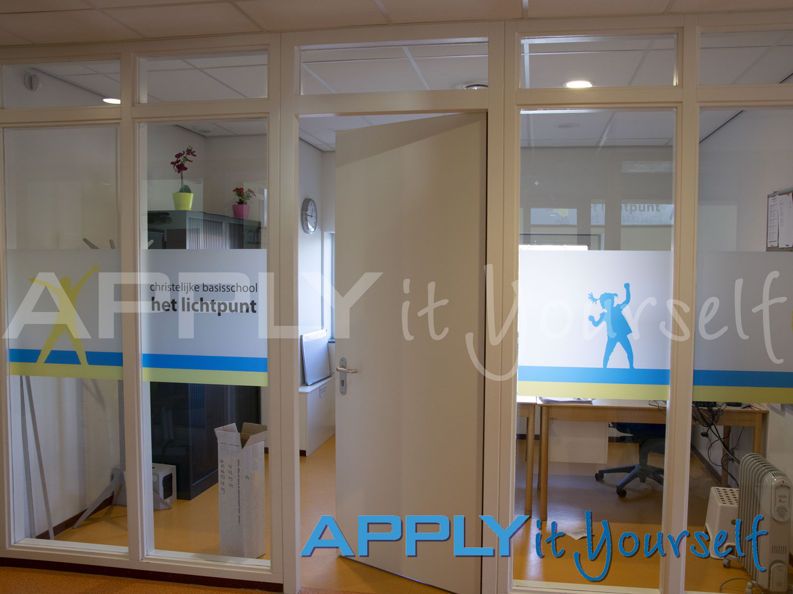 printed frosted window film project logo and colours for office wall apply it yourself