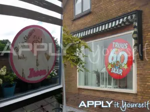 White window cling (AR04), round, birthday, baby shower