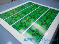 Transparent window cling (AR04), stained glass window design, green