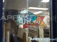 Transparent window cling (AR04), sticker, die-cut, cut-to-shape, reverse window cling