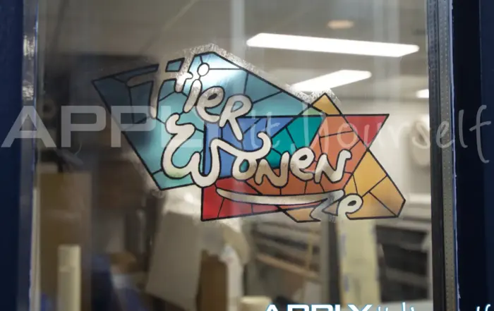 Transparent window cling (AR04), sticker, die-cut, cut-to-shape, reverse window cling